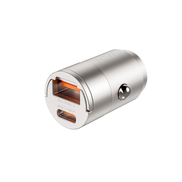 Chargeur de Voiture WiWU Nano Series 30W – Double Port USB-A + USB-C, Charge Rapide PD/QC, Compact et Élégant