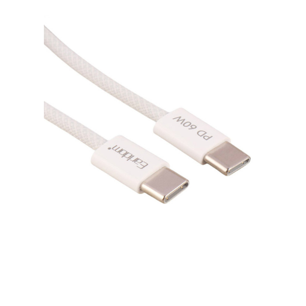 Earldom EC190C Câble USB-C vers USB-C 60W – Charge Rapide Power Delivery, Câble Tressé Ultra-Résistant 1 m (Blanc)