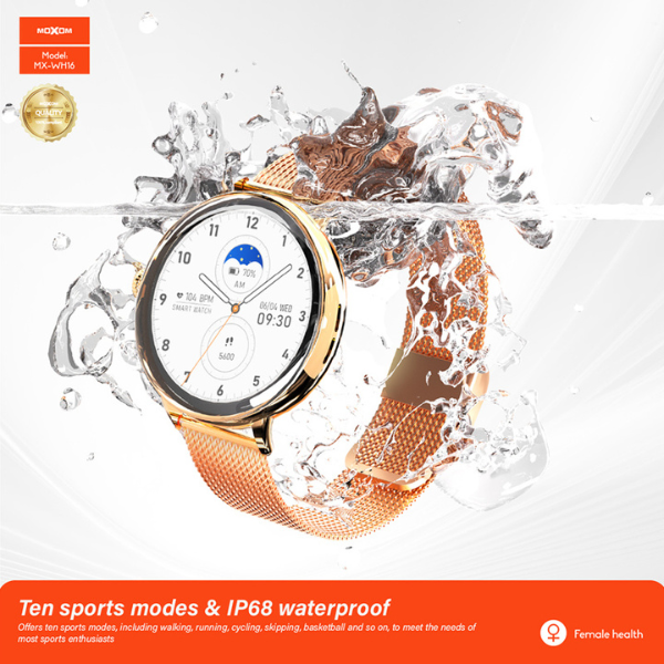 Montre Connectée Moxom MX-WH16 – Smartwatch Élégante Dorée