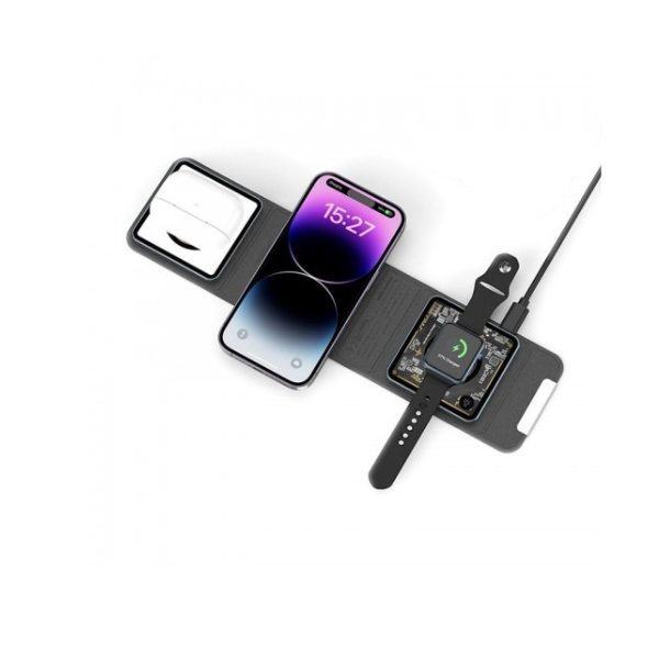 Station de Charge Sans Fil Magnétique 3 en 1 – Earldom WC35 | Charge Rapide 15W MagSafe pour iPhone, Apple Watch et AirPods