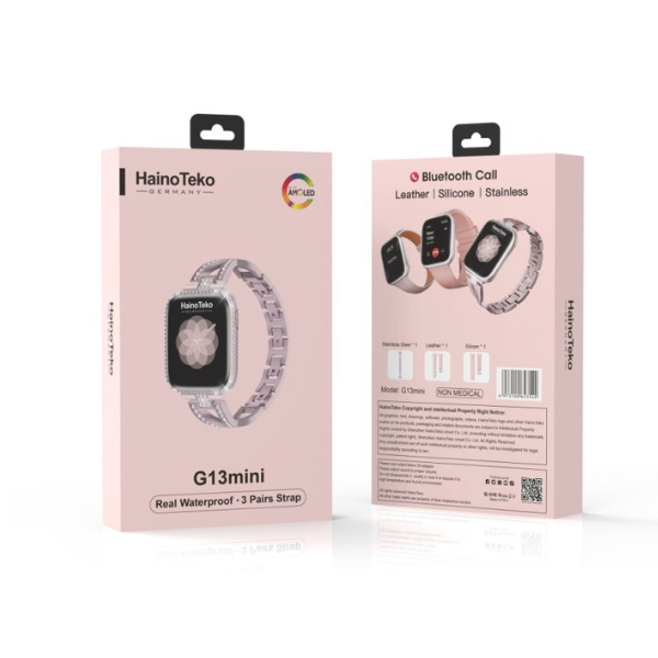 Montre Connectée Haino Teko G13 Mini — Écran AMOLED, Appels Bluetooth & 3 Bracelets Interchangeables