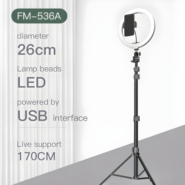 JMARY FM-536A Ring Light Professionnel 10 Pouces avec Trépied 1,7M & Télécommande Bluetooth – Kit Éclairage LED pour Streaming & Vidéo