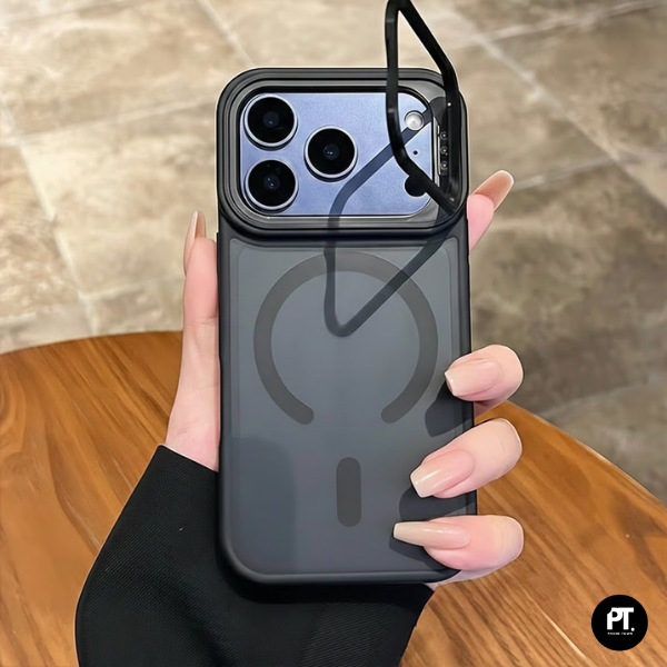 Coque Mate Magnétique avec Support pour iPhone 17 Pro Max – Avec Lens Camera Compatible Charge Sans Fil