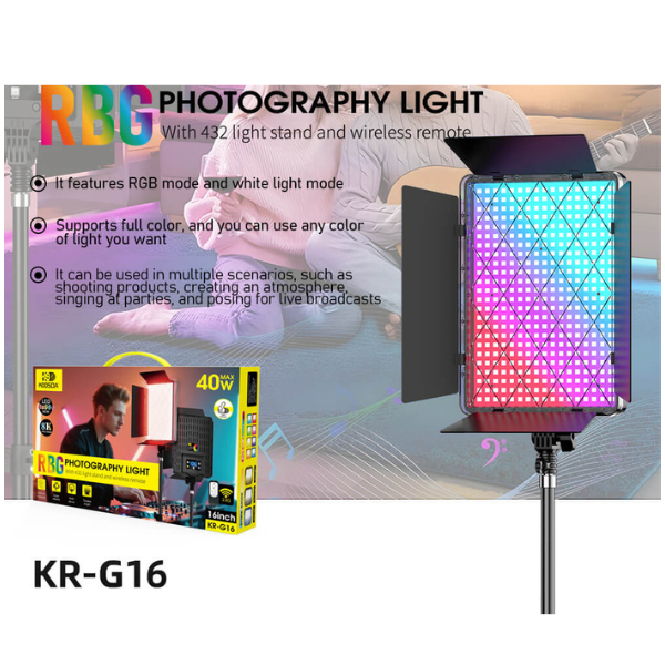 KR-G16 Ring Light RGB 16 Pouces – Anneau Lumineux Professionnel avec Trépied et Télécommande