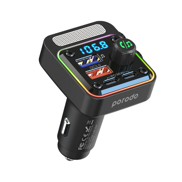 Chargeur Voiture Porodo Quick-Charge FM 36 W (USB-C + USB-A)