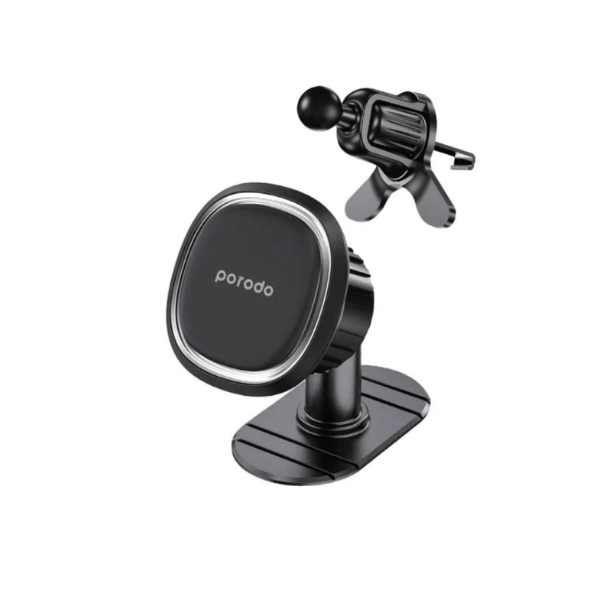 Support Magnétique Universel 2‑en‑1 Porodo – Fixation Téléphone Compacte & Sécurisée (Noir)