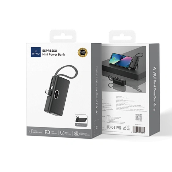 Power Bank WIWU 5000mAh avec Type-C – Batterie Externe Compacte Charge Rapide PD 20W Portable & Universelle