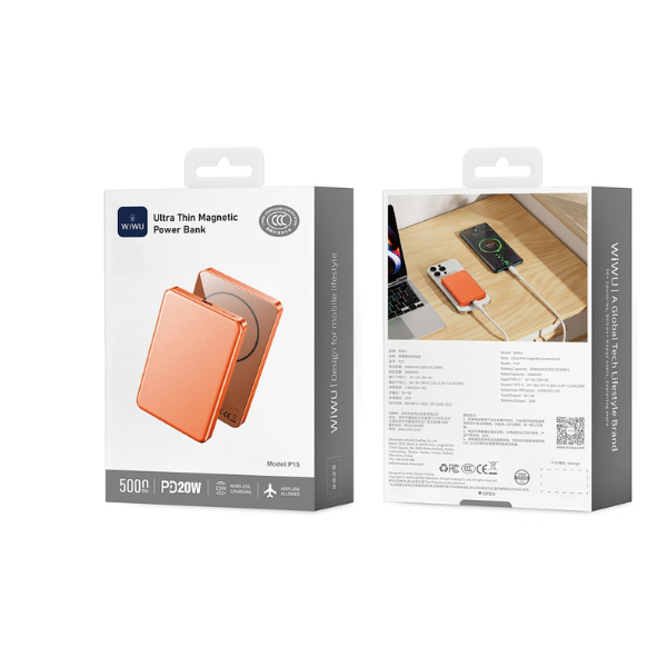 Power Bank P15 5000mAh WiWU Ultra Thin Magnetic – Batterie Externe Magnétique Ultra Fine avec Charge Rapide Sans Fil & USB-C