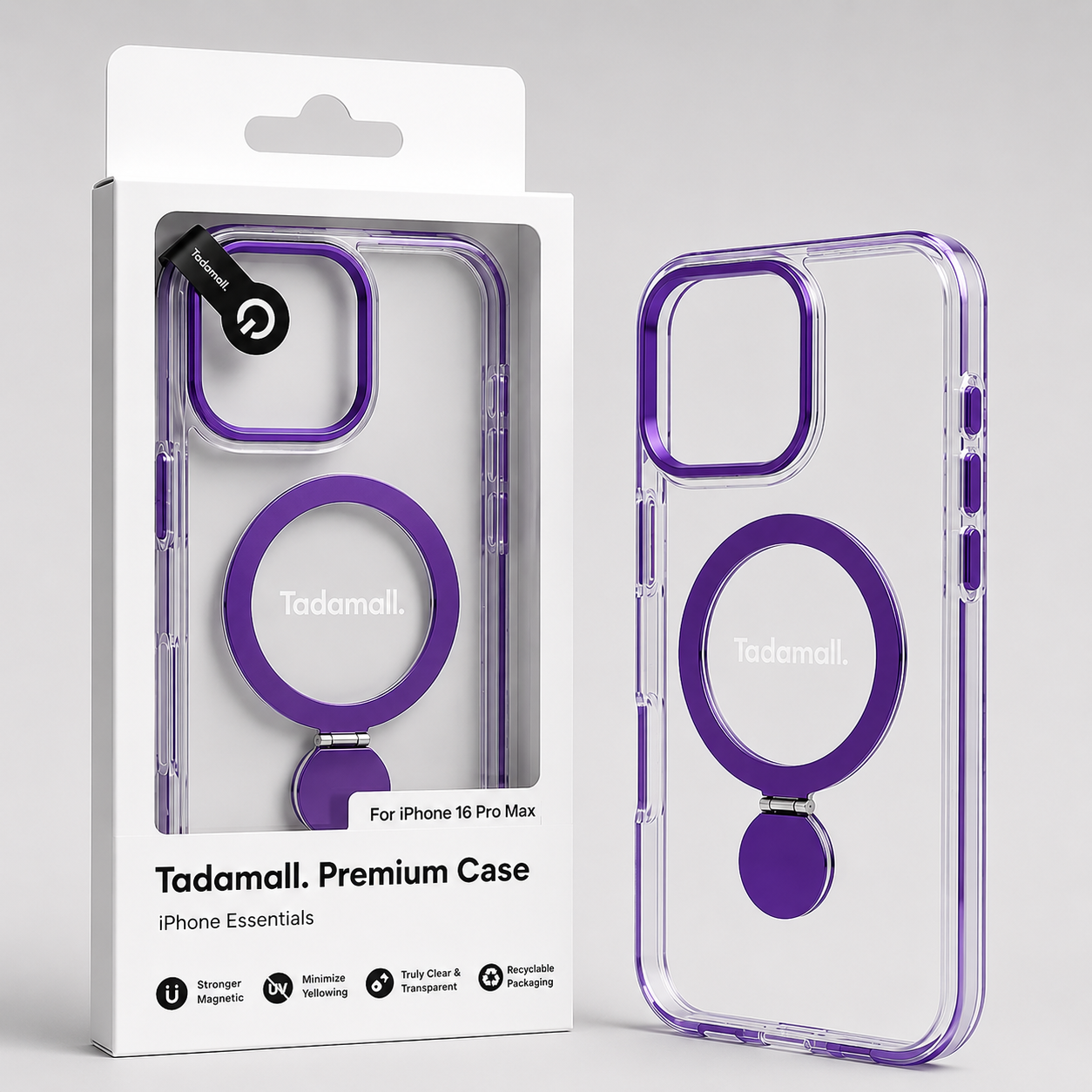 Coque TADMALL Premium MagSafe avec Anneau Rotatif 360° – Transparente Antichoc pour iPhone