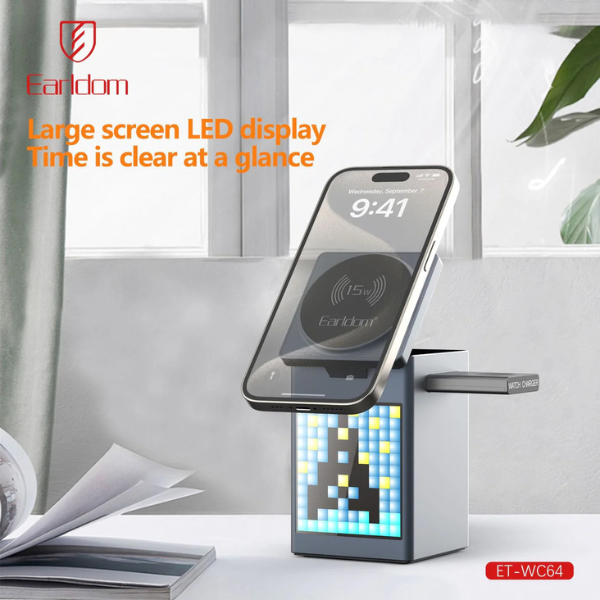 Station de Charge Sans Fil 5 en 1 – Earldom WC64 Charge Rapide 15W MagSafe pour iPhone, Apple Watch, AirPods et Appareils USB