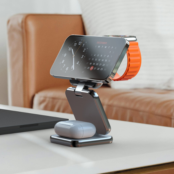 Station de Charge Sans Fil Magnétique 4 en 1 – Earldom WC54 Charge Rapide 15W MagSafe pour iPhone, Apple Watch, AirPods et USB-C