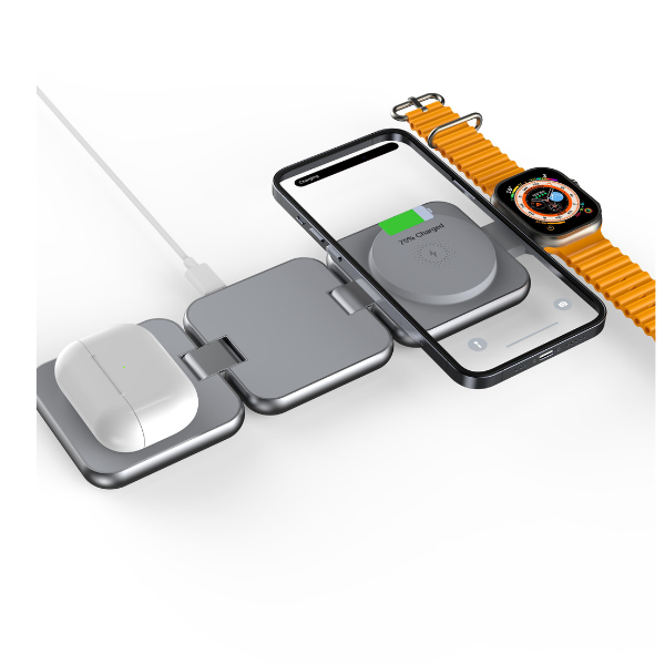 Station de Charge Sans Fil Magnétique 4 en 1 – Earldom WC54 Charge Rapide 15W MagSafe pour iPhone, Apple Watch, AirPods et USB-C
