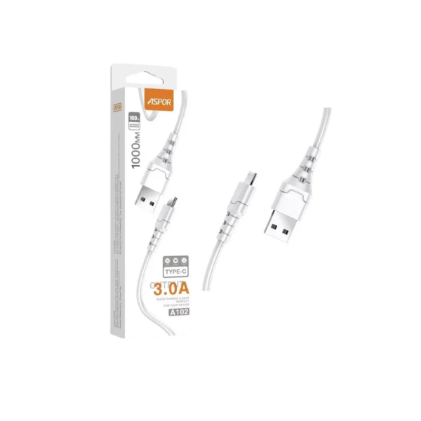 Câble USB Type-C Aspor A100 – Charge Rapide 3A, Longueur 1 Mètre, Synchronisation & Transfert de Données Haute Performance