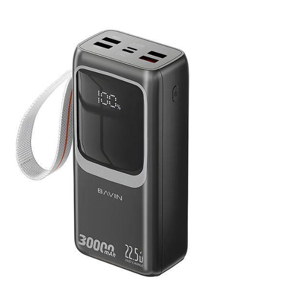 BAVIN Power Bank 30000mAh Noir – Batterie Externe Haute Capacité avec Charge Rapide Multi-Ports, Idéale Voyage & Usage Intensif