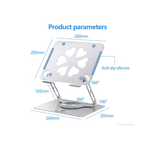Support Ordinateur Portable EARLDOM ET-EH238 – Réglable et Rotatif en Aluminium Argenté