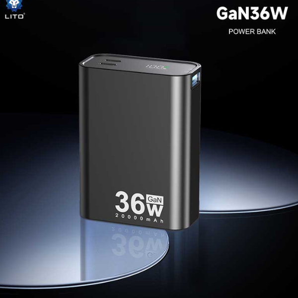 LITO LP02 – Ultra-Compact 20,000 mAh GaN Power Bank, 36 W Fast Charging (USB-C + USB-A)