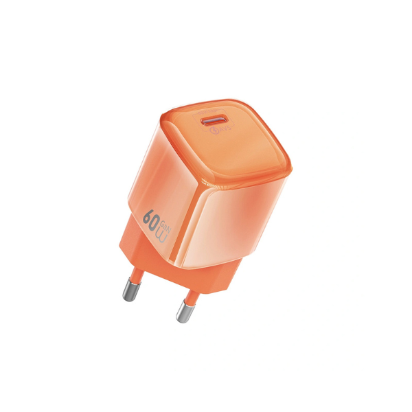 WiWU 60W AVS GaN Chargeur Rapide Wi-G037 (EU) – USB-C Power Delivery, Compact & Haute Performance – Couleur Orange
