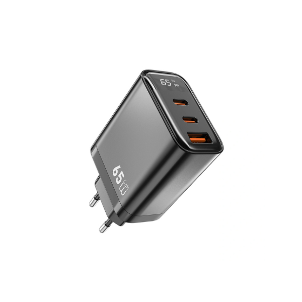 Chargeur WiWU Firefly Wi-G012 65W GaN – Charge Rapide PD, 3 Ports USB-C/USB, Écran Digital, Adaptateur Secteur pour Smartphone & Laptop