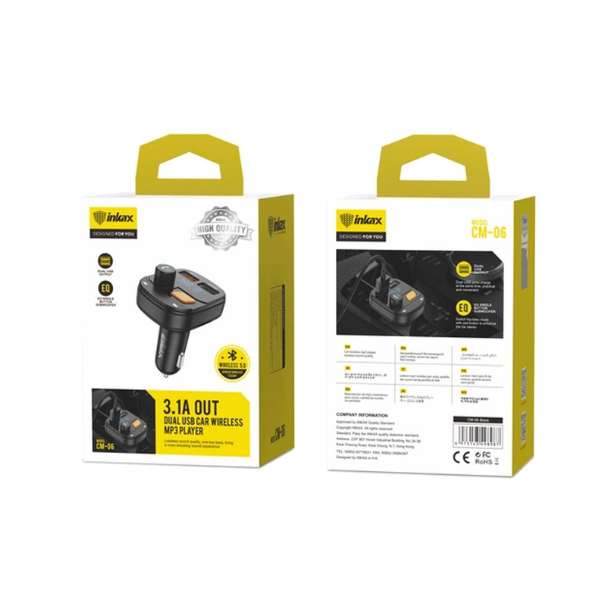 Lecteur de Musique Bluetooth MP3 Inkax CM‑06 pour Voiture – Transmetteur FM + Double USB 3,1 A (Noir)