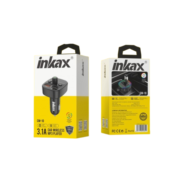 Inkax CM‑10 Lecteur de Musique Bluetooth MP3 pour Voiture – Émetteur FM, USB‑A 3,1 A & Lecture USB/TF (Noir)