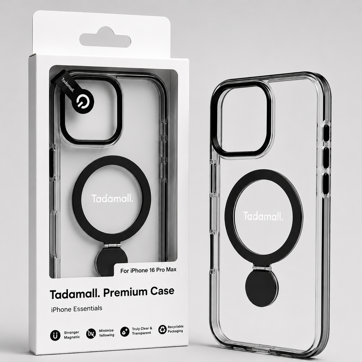 Coque TADMALL Premium MagSafe avec Anneau Rotatif 360° – Transparente Antichoc pour iPhone