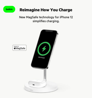 Chargeur Sans Fil Magnétique 2-en-1 Belkin BoostCharge 15W – Compatible iPhone & AirPods (MagSafe)