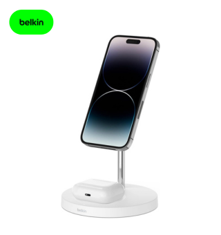 Chargeur Sans Fil Magnétique 2-en-1 Belkin BoostCharge 15W – Compatible iPhone & AirPods (MagSafe)