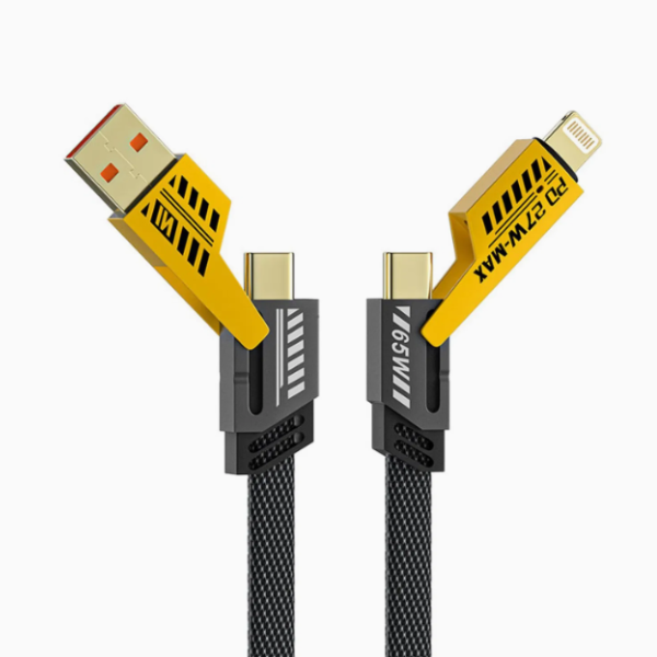 Câble WEKOME 4-en-1 PD 65W – USB-A & USB-C vers Type-C / Lightning, Charge Ultra-Rapide & Données, Câble Nylon Universel
