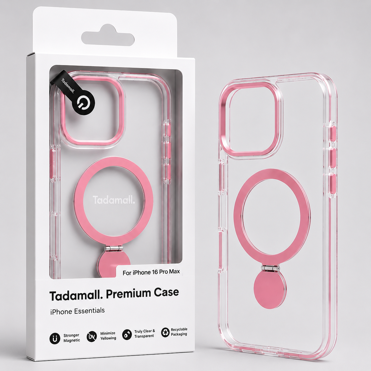Coque TADMALL Premium MagSafe avec Anneau Rotatif 360° – Transparente Antichoc pour iPhone