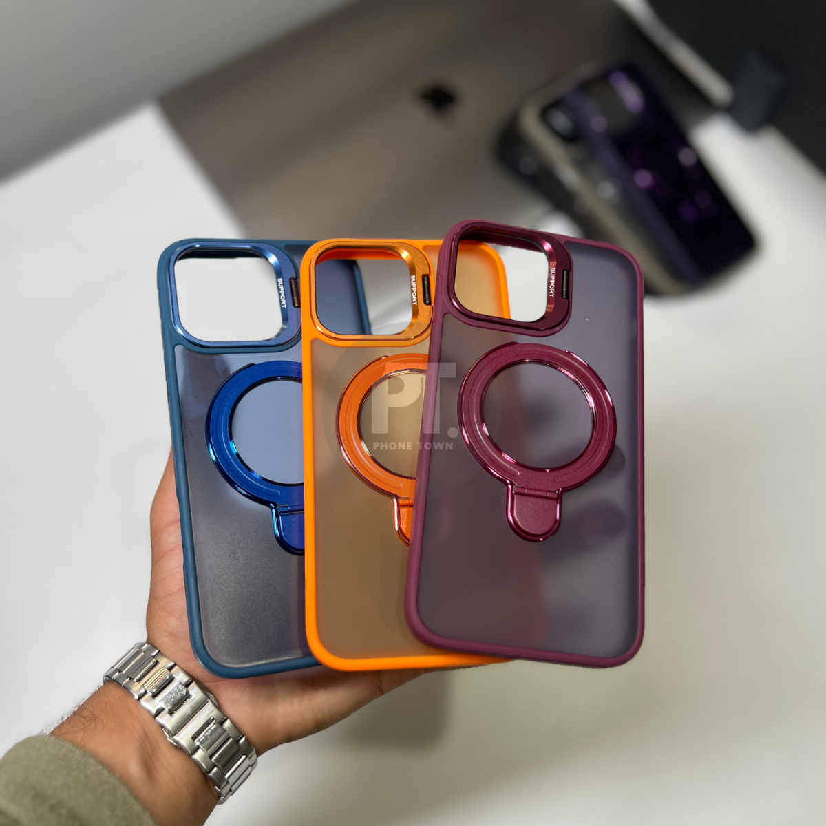 Coque Matte Double Support Magnétique pour iPhone – Protection Caméra et MagSafe avec Lentille Intégrée