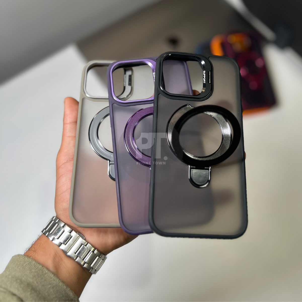 Coque Matte Double Support Magnétique pour iPhone – Protection Caméra et MagSafe avec Lentille Intégrée