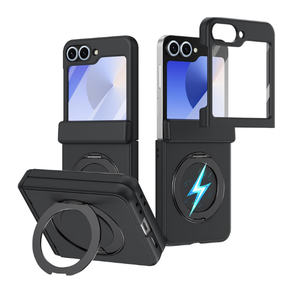 Coque Samsung Galaxy Z Flip Magnétique Premium avec Protection de Charnière & Support Rotatif Compatible Magsafe