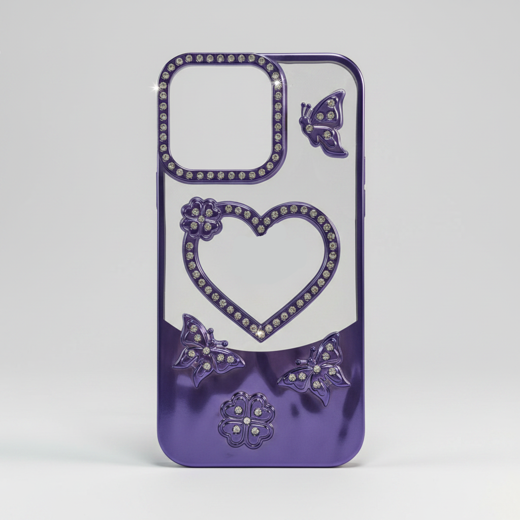 Coque Premium Strass Papillons & Cœur – Protection Élégante pour iPhone