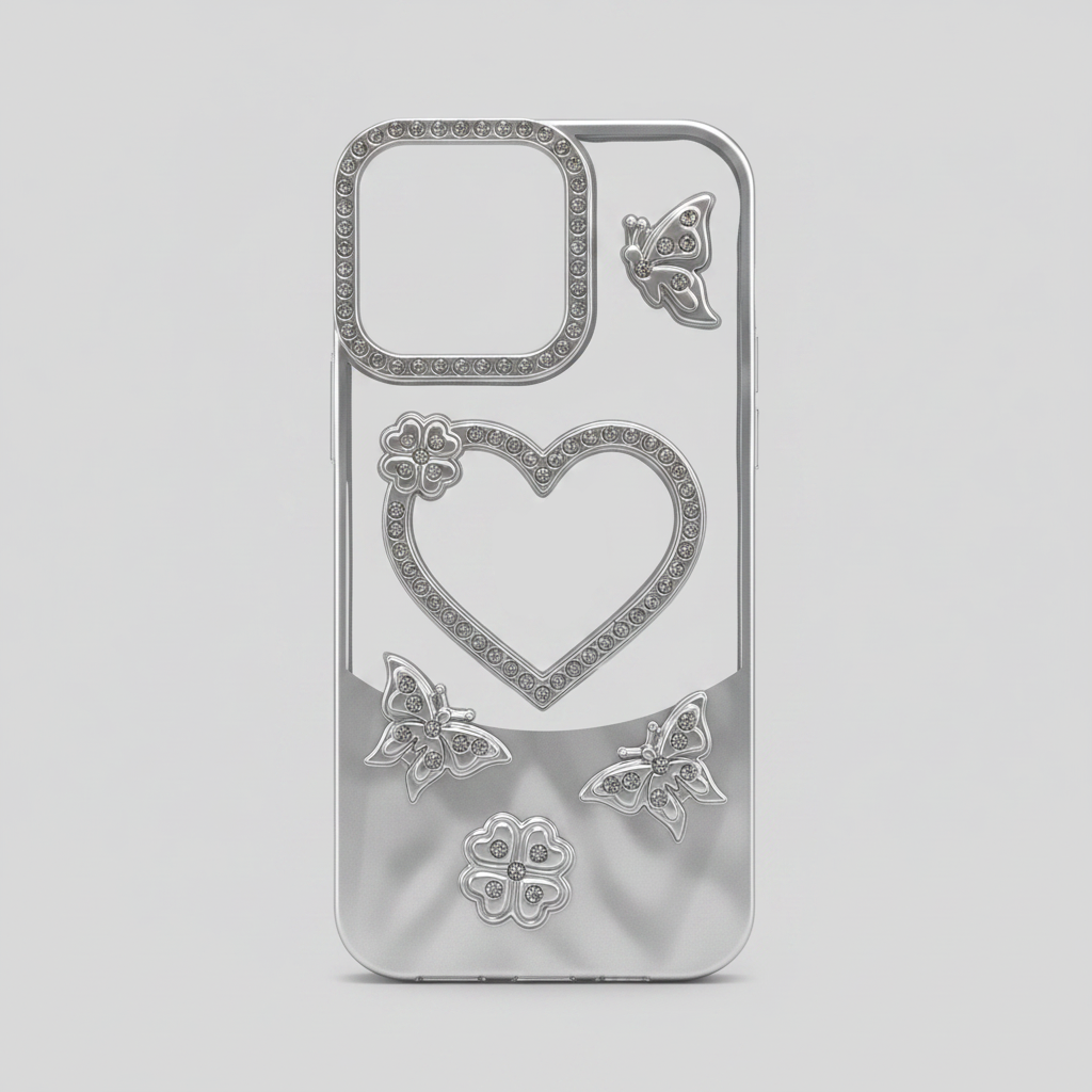Coque Premium Strass Papillons & Cœur – Protection Élégante pour iPhone