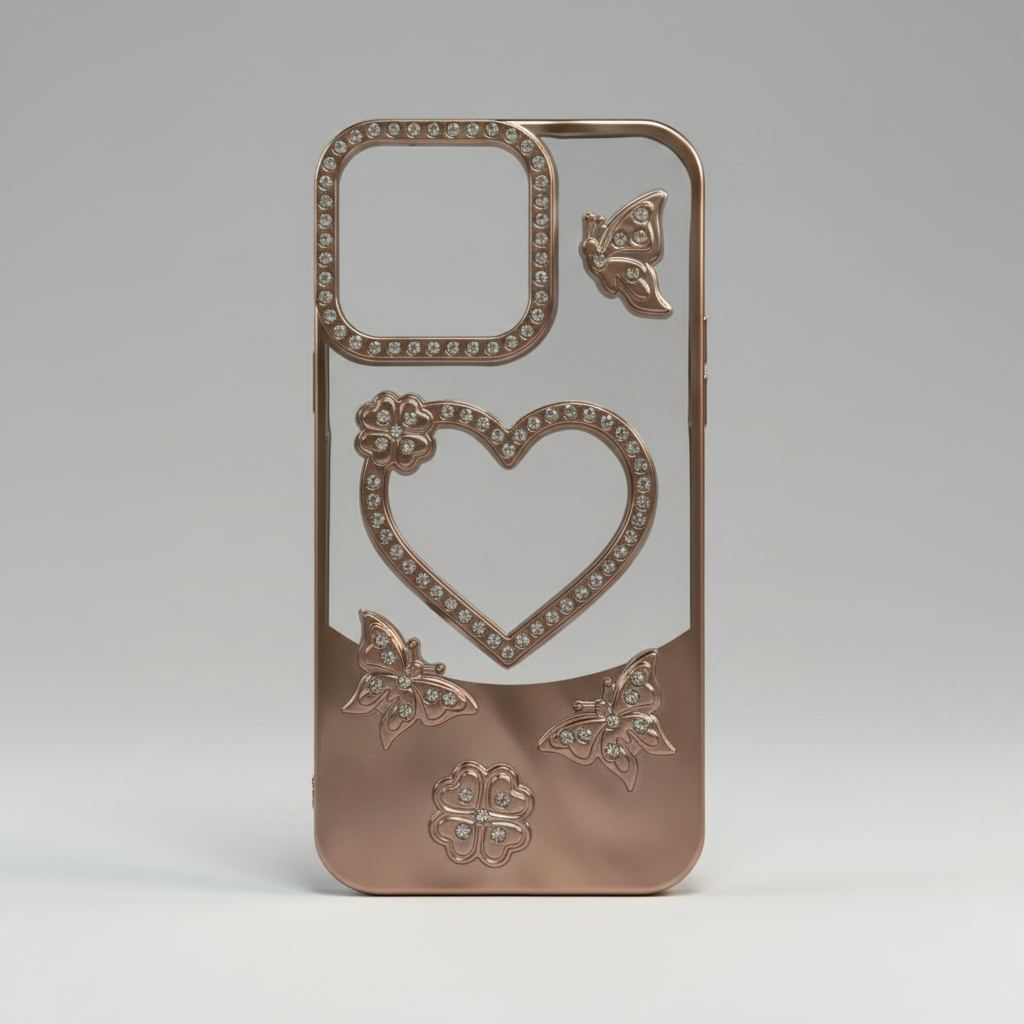 Coque Premium Strass Papillons & Cœur – Protection Élégante pour iPhone