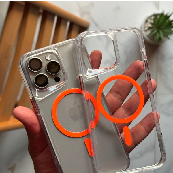 Coque transparente antichoc à anneau magnétique – chargement sans fil intégré