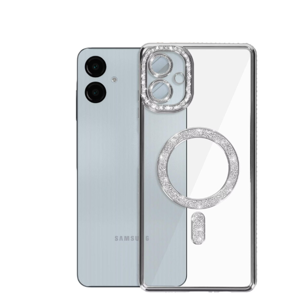 Coque Transparente Strass pour Samsung A06 – Bord Électroplaqué Luxe avec Anneau Rotatif 360° & Protection Écran/Caméra