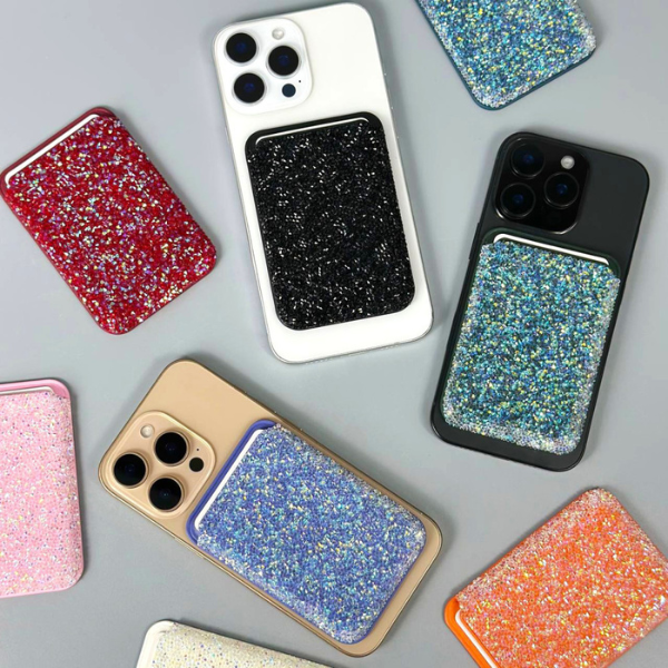 Portefeuille Magnétique Pailleté iCare pour iPhone – Porte-Cartes Élégant en Cuir PU, Design Brillant, Fermeture Magnétique Sécurisée, Ultra Fin & Pratique pour Femmes et Filles