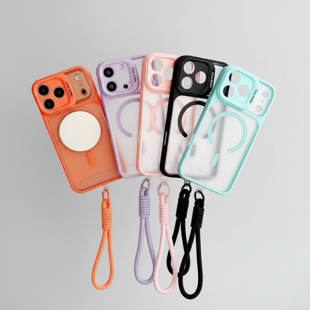 Coque MagSafe Transparente Mate à Cadre Coloré et Cordon – Protection Élégante pour iPhone