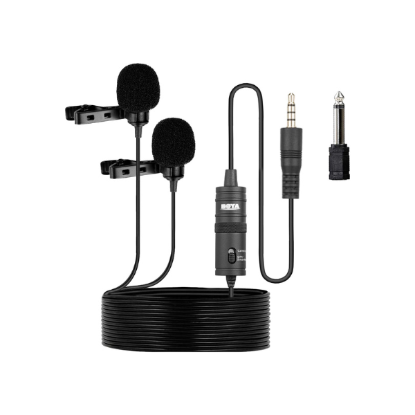 Microphone Lavalier Double Omnidirectionnel Boya BY-M1DM 2 Micros Cravate à Condensateur | Compatible iPhone, Android, DSLR | Idéal Interview, Podcast, Vlog