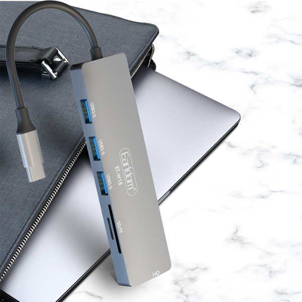 Hub USB-C 6-en-1 Earldom ET-W18, avec HDMI Ethernet USB 3.0 et Power Delivery