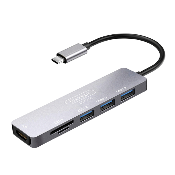 Hub USB-C 6-en-1 Earldom ET-W18, avec HDMI Ethernet USB 3.0 et Power Delivery