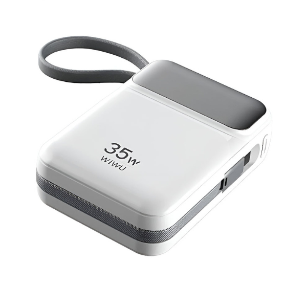 Batterie Externe WiWU Galaxy 35W – Power Bank 20000mAh avec Câbles Intégrés et Charge Rapide (Blanc)
