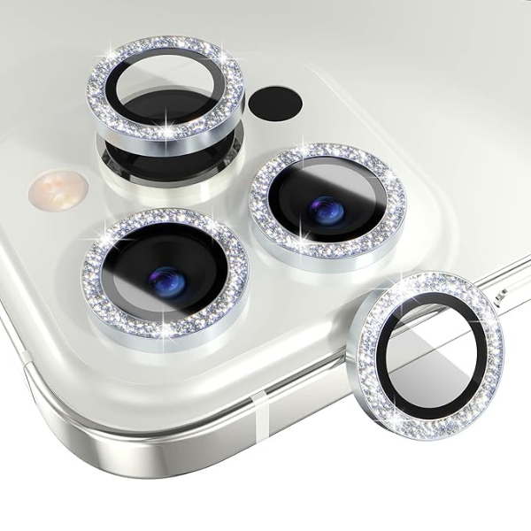 Protection Camera 13 Pro Max & 13 Pro Avec Strass Argentée – Style & Sécurité