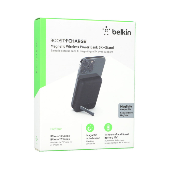 Belkine Batterie MagSafe 5000 mAh avec Support Pliable – Recharge Sans Fil Rapide et Élégante— Noir