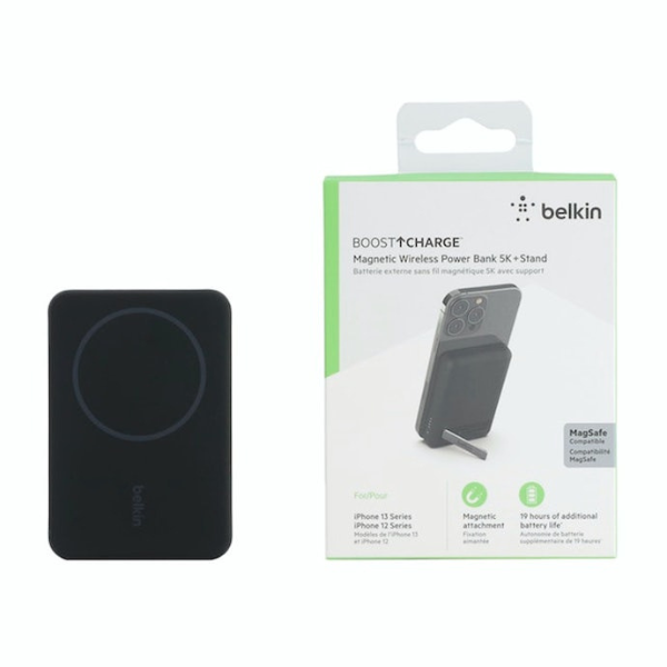 Belkine Batterie MagSafe 5000 mAh avec Support Pliable – Recharge Sans Fil Rapide et Élégante— Noir