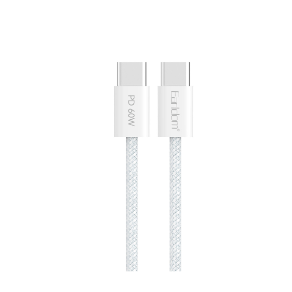 Earldom EC190C Câble USB-C vers USB-C 60W – Charge Rapide Power Delivery, Câble Tressé Ultra-Résistant 1 m (Blanc)