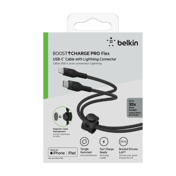 Câble Belkin  2m BoostCharge Pro Flex USB-C vers Lightning –Charge Rapide & Durable