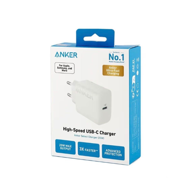Tête de Chargeur Anker USB-C 20W – Charge Rapide Power Delivery Sécurisée & Ultra-Compacte