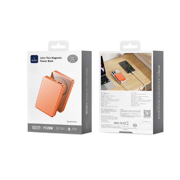 Power Bank P15-1 10000mAh 
WiWU Ultra Thin Magnetic– Batterie Externe Magnétique Ultra Fine avec Charge Rapide Sans Fil & USB-C